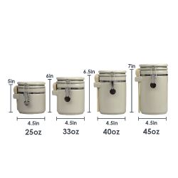 2 pieces of Home Basics 4 Piece Ceramic Canisters With Easy Open AiR-Tight Clamp Top Lid And Wooden Spoons, Beige
