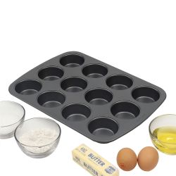 12 pieces of Bakergcos Secret Essentials 12-Cup NoN-Stick Steel Muffin Pan
