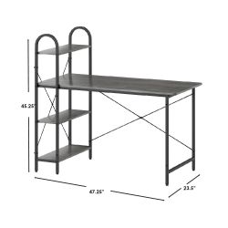 Home Basics Computer Desk With Shelves, Grey Oak/black