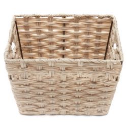 6 pieces of Home Basics Medium Faux Rattan Basket With CuT-Out Handles, Taupe