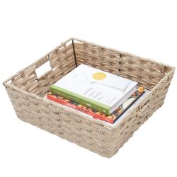 6 pieces of Home Basics Large Faux Rattan Basket With CuT-Out Handles, Taupe