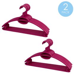 12 pieces of Home Basics Tubular Plastic Hanger With Concave Sides And Center Accessory Hook, (pack Of 10), Fuchsia