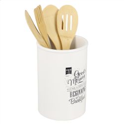 6 pieces of Home Basics Breakfast Ceramic Utensil Crock, White