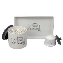 6 pieces of Home Basics Le Bain Paris 2 Piece Ceramic Canister Set With Coordinating Ceramic Vanity Tray, White