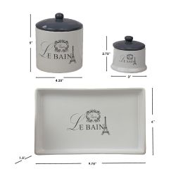 6 pieces of Home Basics Le Bain Paris 2 Piece Ceramic Canister Set With Coordinating Ceramic Vanity Tray, White