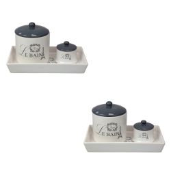 6 pieces of Home Basics Le Bain Paris 2 Piece Ceramic Canister Set With Coordinating Ceramic Vanity Tray, White