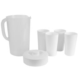 6 pieces of Home Basics 2 Lt Classic Plastic Pitcher With Four Tumblers, White