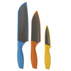 12 pieces of Home Basics 3 Piece Stainless Steel  Knife Set With Colorful Slip Covers