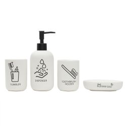 6 pieces of Home Basics Hygiene 4 Piece Dolomite Bath Accessory Set, White