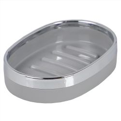 12 pieces of Home Basics Skylar Oval Ridged Abs Plastic Soap Dish, Grey
