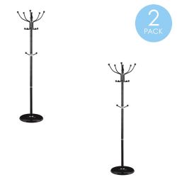 Home Basics 16 Hook Free Standing Coat Rack with Sandstone Base, Black - Home Accessories