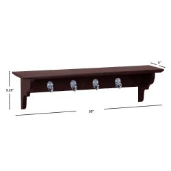 6 pieces of Home Basics Wood Floating Shelf With Key Hooks, Brown