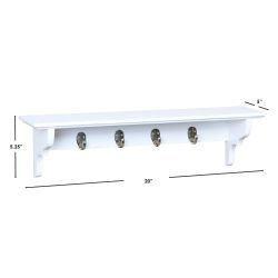 6 pieces of Home Basics Wood Floating Shelf With Key Hooks, White