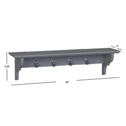 6 pieces of Home Basics Wood Floating Shelf With Key Hooks, Grey