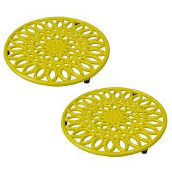 6 pieces of Home Basics Sunflower Heavy Weight Cast Iron Trivet, Yellow