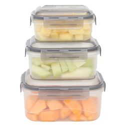 12 pieces of Home Basics Locking Rectangle Food Storage Containers With Grey Steam Vented Lids, (set Of 6)