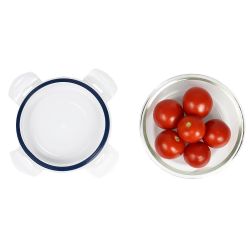 12 pieces of Michael Graves Design 21 Ounce High Borosilicate Glass Round Food Storage Container With Indigo Rubber Seal