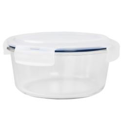12 pieces of Michael Graves Design 58 Ounce High Borosilicate Glass Round Food Storage Container With Indigo Rubber Seal