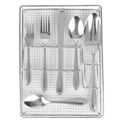 12 pieces Home Basics 22 Piece Stainless Steel Flatware Entertaining Set With Cutlery Tray, Silver - Kitchen Cutlery
