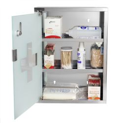 4 pieces of Home Basics 3 Shelf Frosted Glass Surface Mount Medicine Cabinet With Keys, Silver