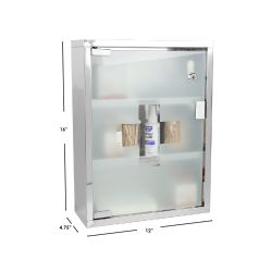 4 pieces of Home Basics 3 Shelf Frosted Glass Surface Mount Medicine Cabinet With Keys, Silver