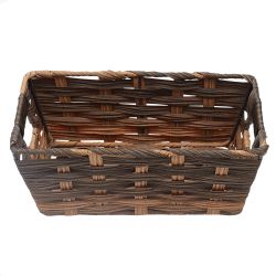 6 pieces of Home Basics Small Faux Rattan Basket With CuT-Out Handles, Coffee