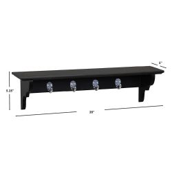 6 pieces of Home Basics Floating Shelf With Key Hooks, Black