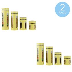 4 pieces of Home Basics 4 Piece Stainless Steel Canisters With Multiple PeeK-Through Windows, Yellow