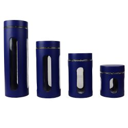 4 pieces of Home Basics 4 Piece Stainless Steel Canisters With Multiple PeeK-Through Windows, Navy