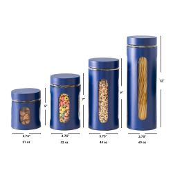 4 pieces of Home Basics 4 Piece Stainless Steel Canisters With Multiple PeeK-Through Windows, Navy