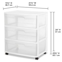 Sterilite Wide 3 Drawer Cart, White