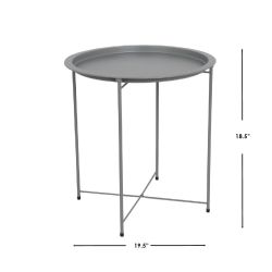 6 pieces of Home Basics Foldable Round MultI-Purpose Side Accent Metal Table, Matte Grey