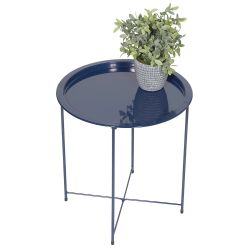 6 pieces of Home Basics Round Metal Tray Top Side Table, Navy