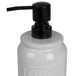 6 pieces of Home Basics 2 Piece Embossed Glazed Ceramic Soap Dispenser With Dual Compartment Metal Rack, White