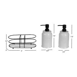 6 pieces of Home Basics 2 Piece Embossed Glazed Ceramic Soap Dispenser With Dual Compartment Metal Rack, White