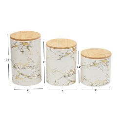 3 pieces of Home Basics Faux Marble 3 Piece Ceramic Canister Set With Bamboo Tops, White