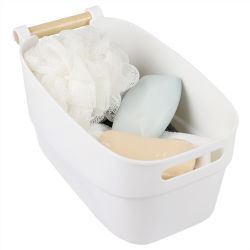 12 pieces of Home Basics Small Plastic Basket With Wooden Handle, White