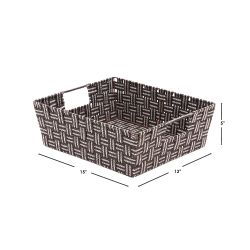 6 pieces of Home Basics Stripe Woven Strap Large Storage Bin, Brown