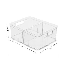 12 pieces of Home Basics Plastic Storage Bin With Divider, Clear