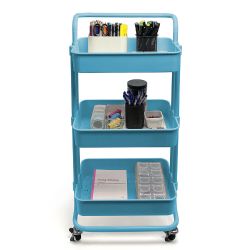 3 pieces of Home Basics 3 Tier Steel Rolling Utility Cart With 2 Locking Wheels, Blue