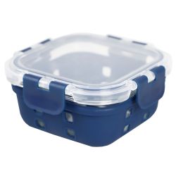 12 pieces of Michael Graves Design Square 13 Ounce High Borosilicate Glass Food Storage Container With Plastic Lid, Indigo