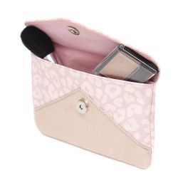 12 Wholesale Home Basics Leopard Cosmetic Envelope Clutch, Pink