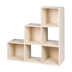 Home Basics Open And Enclosed Tiered 6 Cube Mdf Storage Organizer, Oak