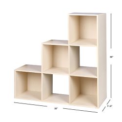 Home Basics Open And Enclosed Tiered 6 Cube Mdf Storage Organizer, Oak
