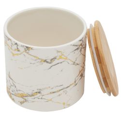 12 pieces of Home Basics Marble Like Small Ceramic Canister With Bamboo Top, White