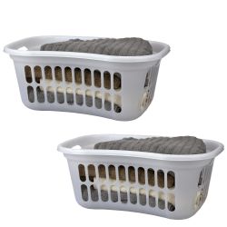 12 pieces of Home Basics Curved Hip Holding Large Capacity Lightweight Plastic Laundry Basket With Easy Grab Handles, White
