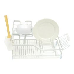 4 pieces of Michael Graves Elevated 2 Tier Dish Rack With Dual Compartment Utensil Holder, Grey