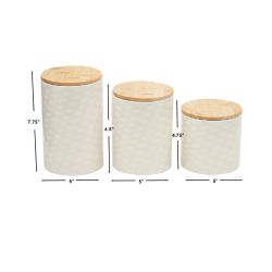 3 pieces of Home Basics Scallop 3 Piece Ceramic Canister Set With Bamboo Tops, White