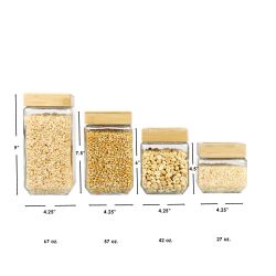 4 pieces of Home Basics 4 Piece Square Glass Canisters With Bamboo Lids