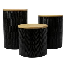 3 pieces of Home Basics Wave 3 Piece Ceramic Canister Set With Bamboo Tops, Black